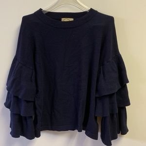 Deja Vu ruffle sleeve cropped sweater navy blue